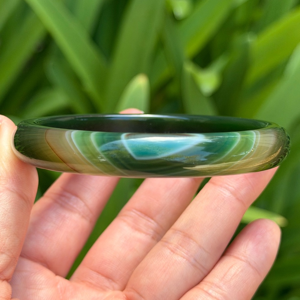 62.5mm green banded agate bangle‎ 0363